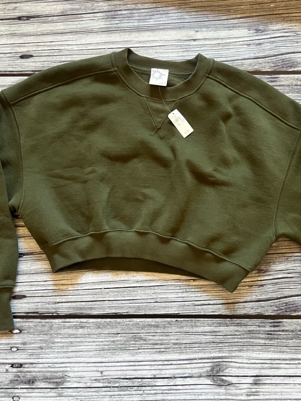 Aerie Offline  Olive Green Cropped Pullover Crewneck Sweatshirt